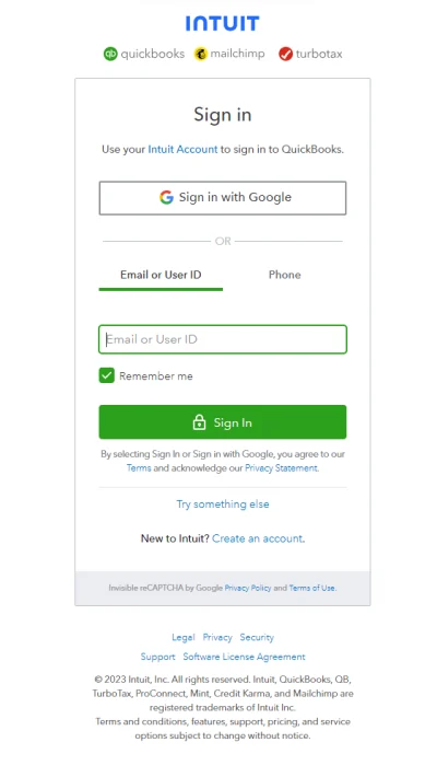 QuickBooks Online Login Page